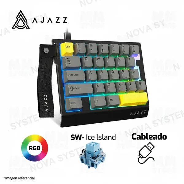 Ajazz TECLADO AJAZZ 8K AK029 | INGLES | SW-ICE ISLAND | RGB | NEGRO-AMARILLO