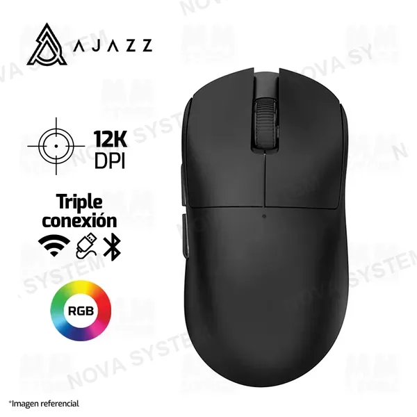 Ajazz MOUSE AJAZZ NJ08 MC | INALAMBRICO | 12,000 DPI | RGB | NEGRO
