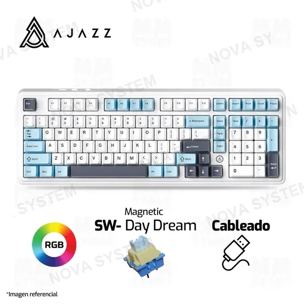 Ajazz TECLADO AJAZZ AK980 | INGLES | CABLEADO | SW-DAYDREAM | RGB | BLANCO-CELESTE-NEGRO