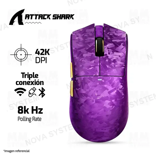 Attack Shark MOUSE ATTACK SHARK X11 ULTRA CARBON | INALAMBRICO | 8,000 Hz | 42,000 DPI | MORADO