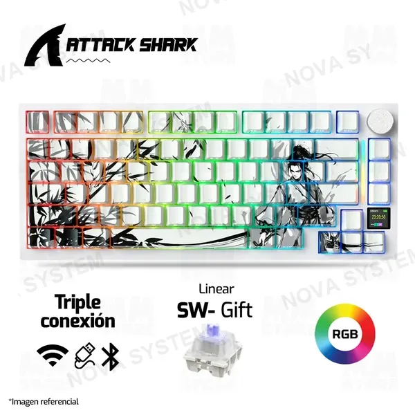 Attack Shark TECLADO ATTACK SHARK X820 ULTRA | INGLES | INALAMBRICO | SW-GIFT | RGB | BLACK WARRIOR