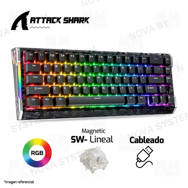 Attack Shark TECLADO MAGNETICO ATTACK SHARK R68 HE CARBON | INGLES | CABLEADO | RGB | NEGRO