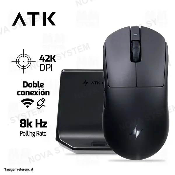 MOUSE ATK DRAGONFLY A9 NB ULTRA | INALAMBRICO | 8,000 Hz | 42,000 DPI | NEGRO