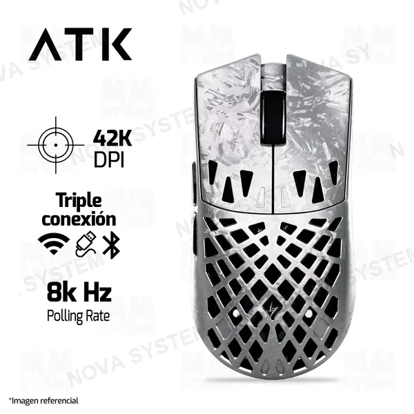 MOUSE ATK GHOST ULTIMATE | INALAMBRICO | 42,000 DPI | 8,000 Hz | PLATEADO