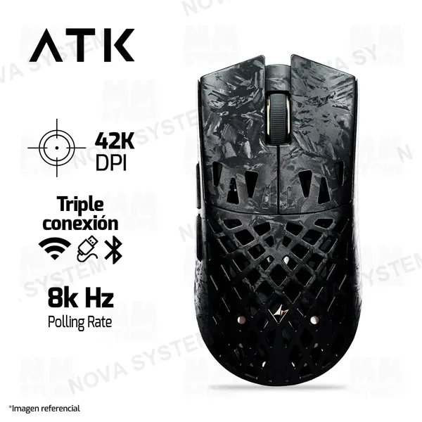 MOUSE ATK GHOST ULTIMATE | INALAMBRICO | 42,000 DPI | 8,000 Hz | NEGRO