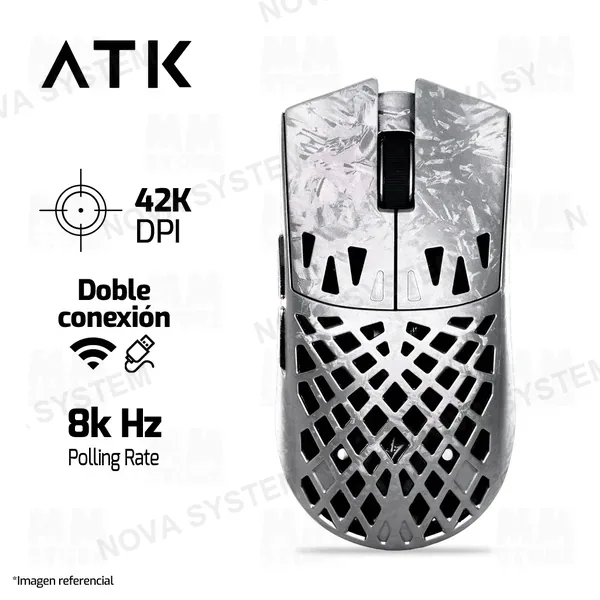 MOUSE ATK GHOST EXTREME | INALAMBRICO | 42,000 DPI | 8,000 Hz | PLATEADO