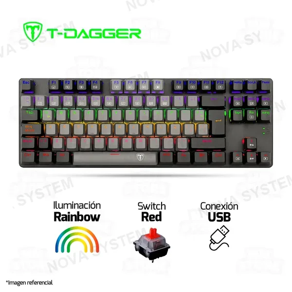TECLADO T-DAGGER BORA T-TGK313BG-LITE | ESPAÑOL | MECANICO | SW-RED | RAINBOW | GRIS-NEGRO