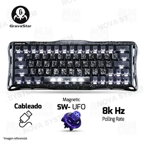 Avast TECLADO GRAVASTAR V60 PRO HE | INGLES | CABLEADO | MAGNETICO | RGB | CYBER FROST BLACK