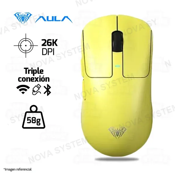 MOUSE AULA SC680 | INALAMBRICO - BLUETOOTH | 26,000 DPI | AMARILLO