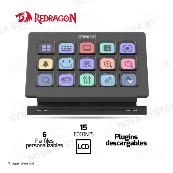Redragon STREAMING DECK REDRAGON STREAMCRAFT SS550 | LCD | 15 TECLAS | NEGRO