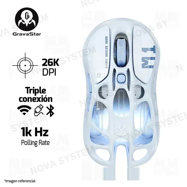 Avast MOUSE GRAVASTAR MERCURY M1 PRO | INALAMBRICO | 26,000 DPI | ICE BLUE