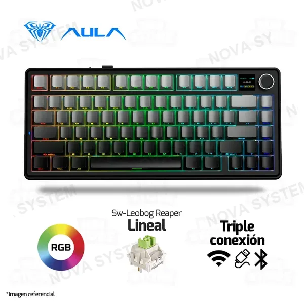 TECLADO AULA F75 MAX | INGLES | INALAMBRICO | MECANICO | SW-GREEN | RGB | NEGRO - NEGRO DEGRADADO