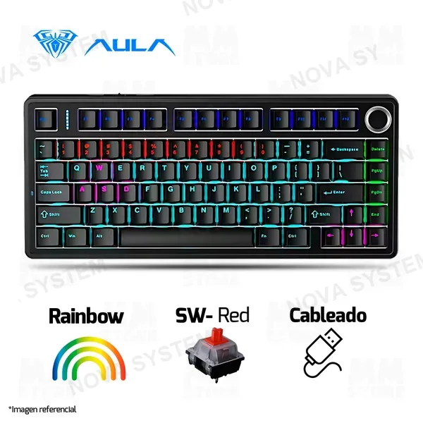 TECLADO AULA F75 | INGLES | CABLEADO| MECANICO | SW-RED | RAINBOW| NEGRO