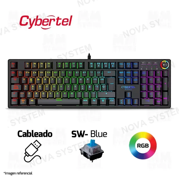 Cybertel TECLADO CYBERTEL STRIKER K1000 | ESPAÑOL | MECANICO | SW-BLUE | RGB | NEGRO