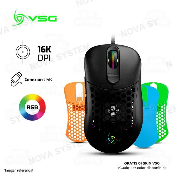 VSG MOUSE VSG AQUILA AIR BRILLANTE 16,000 DPI RGB NEGRO | GRATIS 01 SKIN VSG