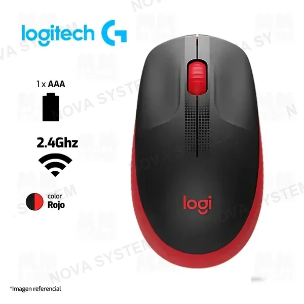 Logitech MOUSE LOGITECH M190 | INALAMBRICO | 1,000 DPI | NEGRO-ROJO