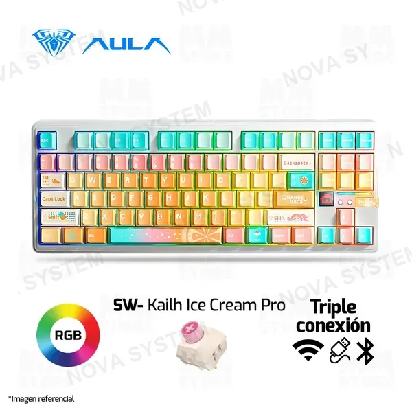 TECLADO AULA F87 PRO V2 | INGLES | SW - KAILH ICE CREAM PRO | INALAMBRICO | RGB | DYE SUBLIMATE