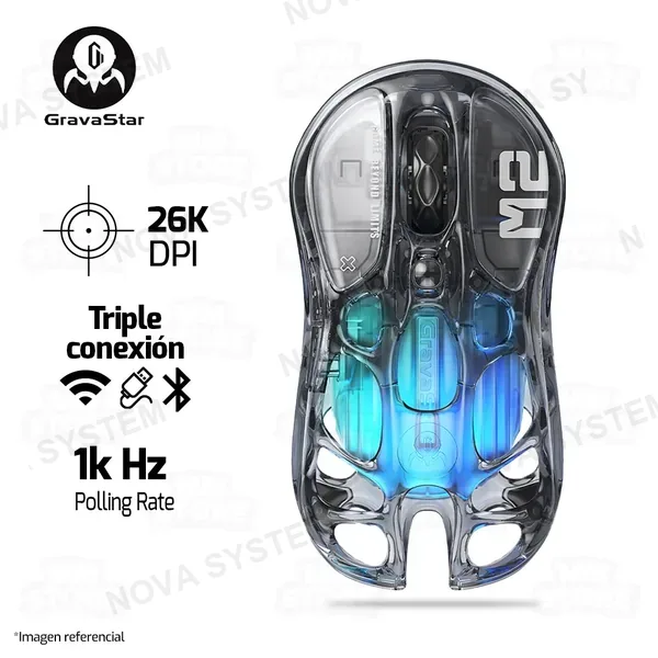Avast MOUSE GRAVASTAR MERCURY M2 | INALAMBRICO | 26,000 DPI | TRANSPARENT-BLACK