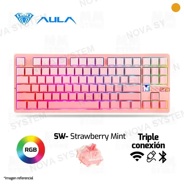 TECLADO AULA F87 PRO V2 | INGLES | INALAMBRICO | RGB | GRADIENT PINK