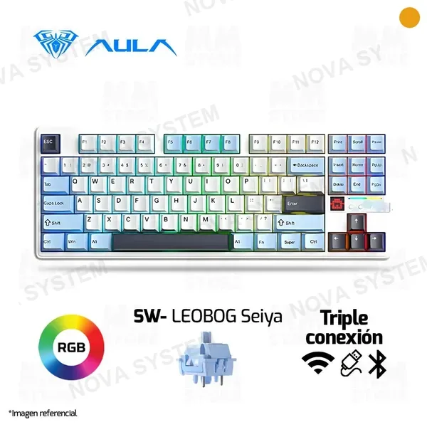 TECLADO AULA F87 PRO V2 | INGLES | SW-SEIYA | INALAMBRICO | RGB | NEGRO-BLANCO-AZUL
