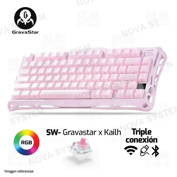Avast TECLADO GRAVASTAR MERCURY K1 | INGLES | RGB | INALAMBRICO | SAKURA PINK EDICIÓN