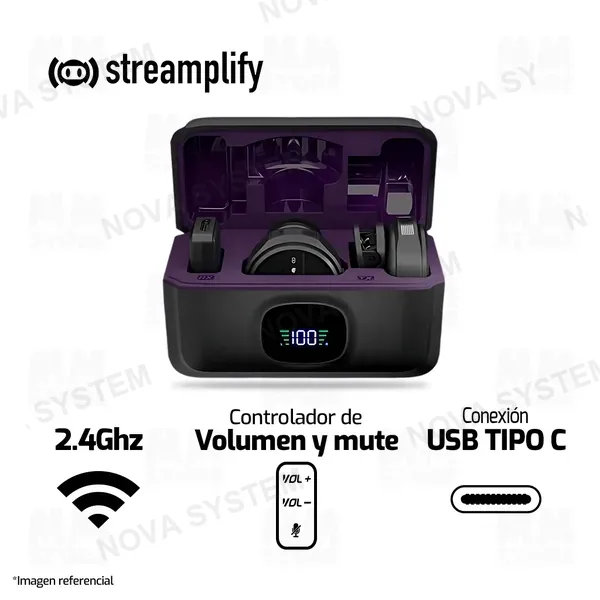 MICROFONO SOLAPERO STREAMPLIFY MIC GO-48 | INALAMBRICO | USB TIPO C | NEGRO