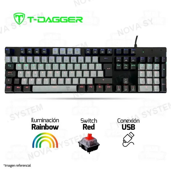 TECLADO T-DAGGER NAXOS T-TGK310 | ESPAÑOL | MECANICO | SW-RED | RAINBOW | GRIS-NEGRO