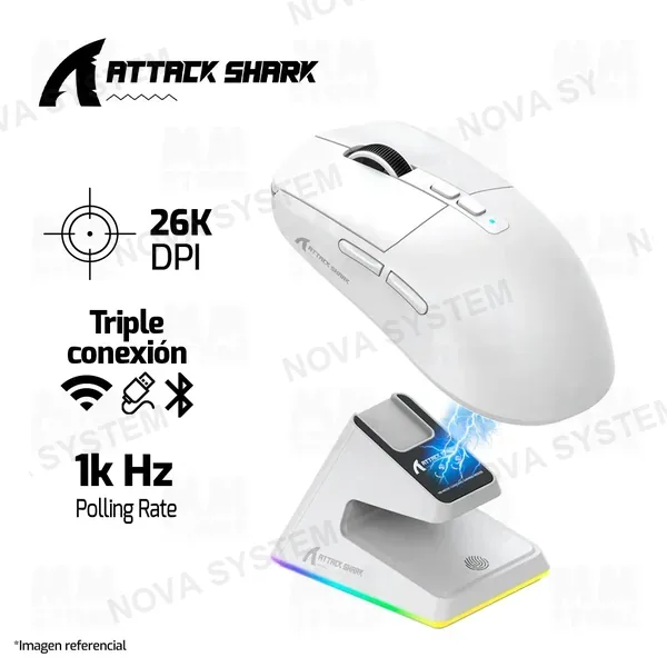 Attack Shark MOUSE ATTACK SHARK X6 | BASE DE CARGA | INALAMBRICO | 26,000 DPI | BLANCO