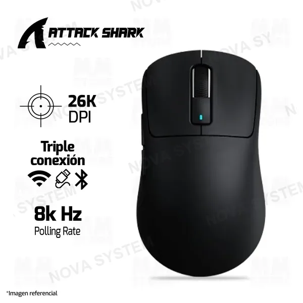 Attack Shark MOUSE ATTACK SHARK X3 PRO | INALAMBRICO | 8000 HZ | 26,000 DPI | NEGRO
