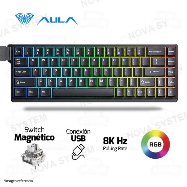 TECLADO MAGNÉTICO AULA WIN68HE | INGLES | RGB | CABLEADO | NEGRO