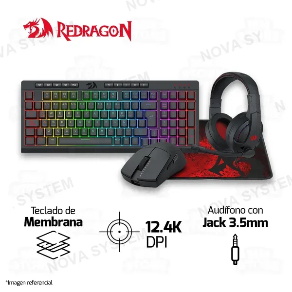 Redragon Kit Redragon 4 en 1 - S147-SP | Teclado K515 Spanish + Mouse M724 + Auricular H211 + Pad P016