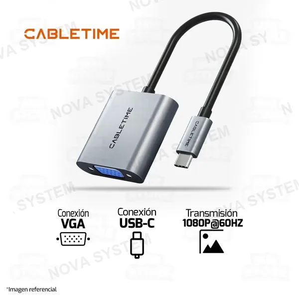 Cabletime ADAPTADOR USB TIPO-C MACHO A VGA HEMBRA CABLETIME CP17A