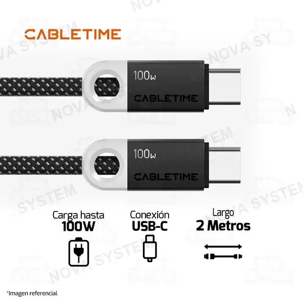 Cabletime CABLE USB TIPO-C CABLETIME CUP1L | 100W | 2M | TRENZADO