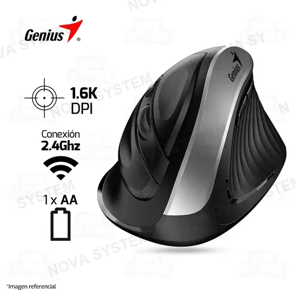 Genius MOUSE GENIUS ERGO 8250S VERTICAL | INALAMBRICO | 1600 DPI | PLATEADO