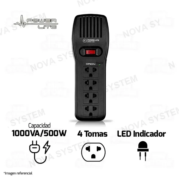 ESTABILIZADOR POWER LITE ORION AVR PLI1001 | 1000VA/500W | 4 TOMAS