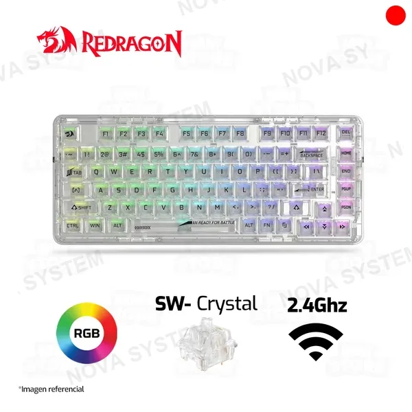 Redragon TECLADO REDRAGON ELF PRO K649CTB | INGLES | INALAMBRICO | SW-CRYSTAL | RGB | BLANCO