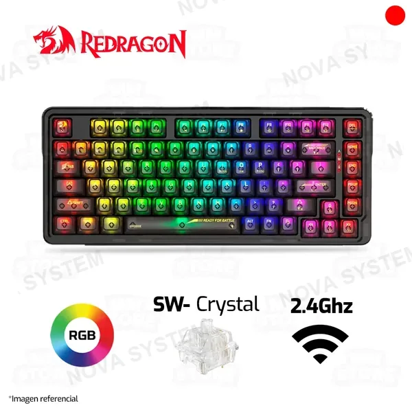 Redragon TECLADO REDRAGON ELF PRO K649CTB | INGLES | INALAMBRICO | MECANICO | SW-CRYSTAL | RGB | NEGRO