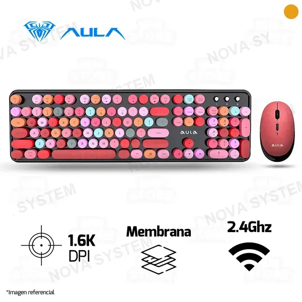 COMBO AULA AC306 | INGLES | INALAMBRICO | TECLADO + MOUSE | NEGRO - ROJO