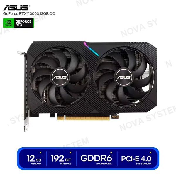 ASUS TARJETA DE VIDEO ASUS DUAL RTX 3060 ( DUAL-RTX3060-O12G ) 12GB GDDR6 | X2 FAN | LED RGB