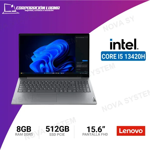 Intel LAPTOP LENOVO V15 G5 IRL INTEL I5 13420H ( 83GW005LLD ) RAM 8GB DDR5 | SSD 512GB | 15.6" FHD | INTEGRADA | FREE OS | LUNA GREY