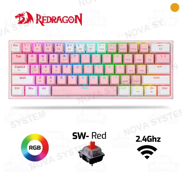 Redragon TECLADO MECANICO REDRAGON FIZZ PRO K616 RGB ( K616-RGB-GW-SP ) GRIS - BLANCO | SWITCH RED | WIRELESS | LED RGB