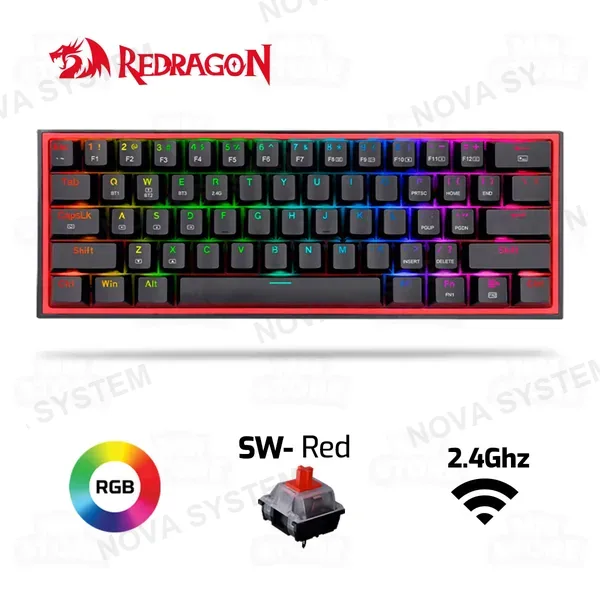 Redragon TECLADO MECANICO REDRAGON FIZZ PRO K616 RGB ( K616-RGB-BK-SP ) NEGRO | SWITCH RED | WIRELESS | LED RGB