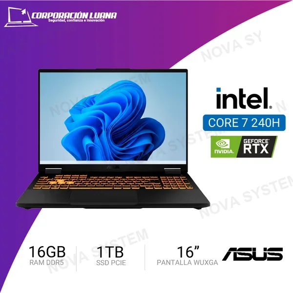 ASUS LAPTOP ASUS TUF GAMING FX607VU-RL228 F16 INTEL CORE 7 240H ( 90NR0N06-M00HN0 ) RAM 16GB DDR5 | SSD 1TB | 16" FHD - 144HZ | RTX 4050 6GB | FREE OS