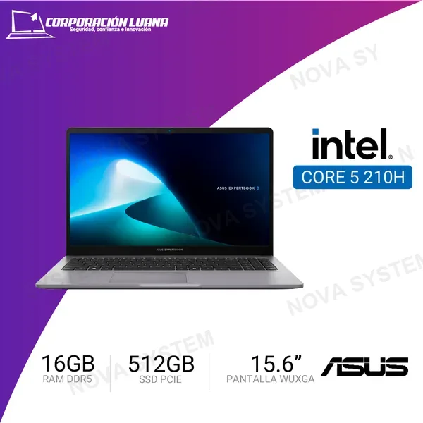 ASUS LAPTOP ASUS EXPERTBOOK P1503CVA-S72381 INTEL CORE 5 210H ( 90NX0881-M02P90 ) RAM 16GB DDR5 | SSD 512GB | 15.6" FHD IPS | INTEGRADA | FREE OS