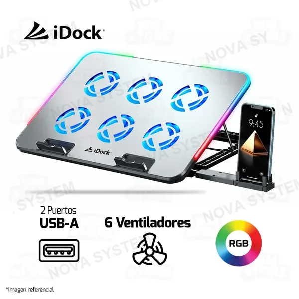 Idock COOLER PARA LAPTOP IDOCK INNOVA ( I15 RGB ) GIRATORIO 360 GRADOS | X1 VENTILADOR RGB
