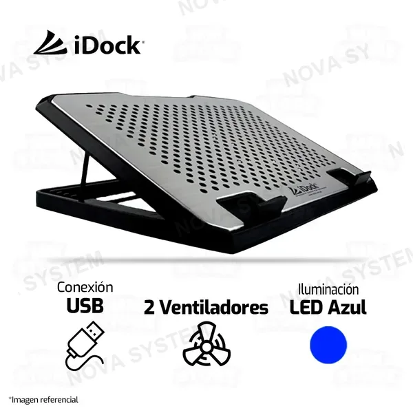 Idock COOLER PARA LAPTOP IDOCK PRO ( N6 ) X2 VENTILADORES | LED AZUL | NEGRO