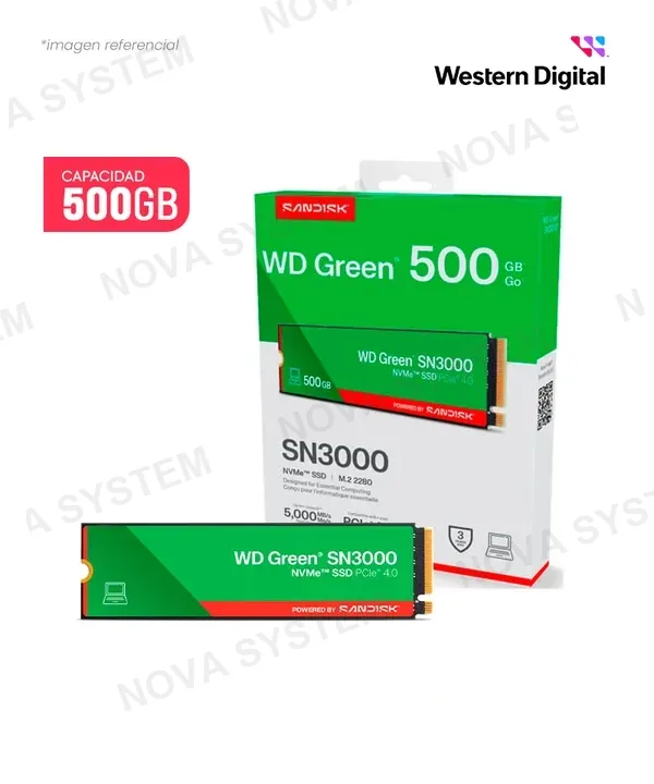 WESTERN DIGITAL DISCO SOLIDO SSD 500GB WESTER DIGITAL GREEN SN3000 NVME M.2 2280 PCIE GEN 4.0 X4 WDS500G4G0E