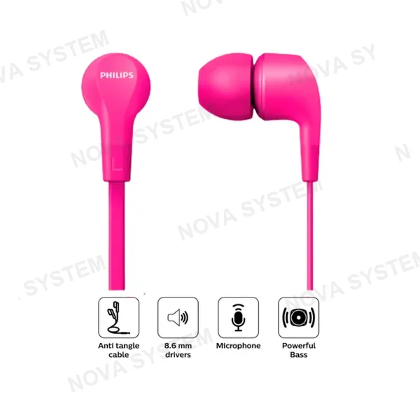 PHILIPS AUDIFONO, PHILIPS, IN EAR TAE1105PK 3.5MM BASS PINK
