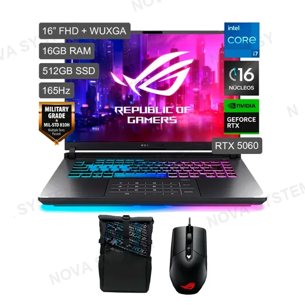 ASUS LAPTOP ASUS ROG STRIX G16 ULTRA 7 255HX 16GB 512GB NVMe RTX 5060 + MOC