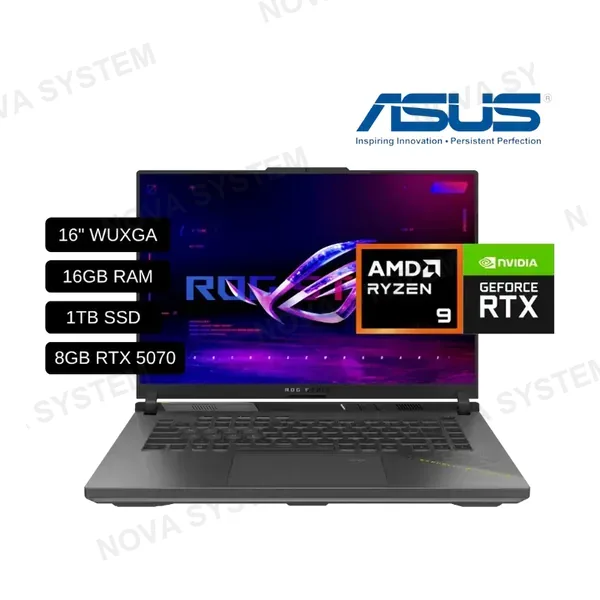 ASUS LAPTOP ASUS ROG G16 G614PP-WH94 RYZEN 9 - 8940HX/ 16GB DDR5 / 1TB SSD/ 8GB RTX 5070/ PANTALLA 16 WUXGA/ WINDOWS 11